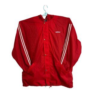 Adidas Mens Red Hooded Lined Windbreaker Jacket XXL Snap Snap/Zipper Front